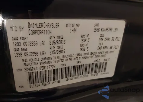 2005 Dodge Grand Caravan Sxt from USA, damaged, VIN 2D4GP44L05R117728